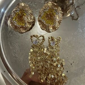 Gold earrings /Heart ❤️/ tassel earrings / rhinestone/Statement Earrings